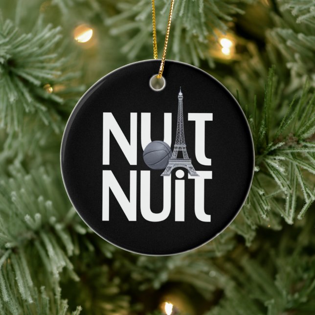 Nuit Nuit Basketball Night French Word Paris Tower Keramik Ornament (Baum)