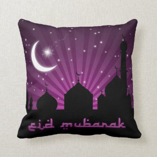 Nuit pourpre de silhouette de mosquée - coussin