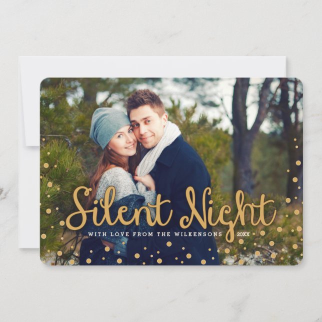 Nuit Silencieuse Joyeux Noël Carte photo de ton or (Devant)