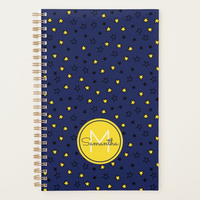 Nuit Sky Cute Stars sur Marine Blue Motif Monogram (Devant)
