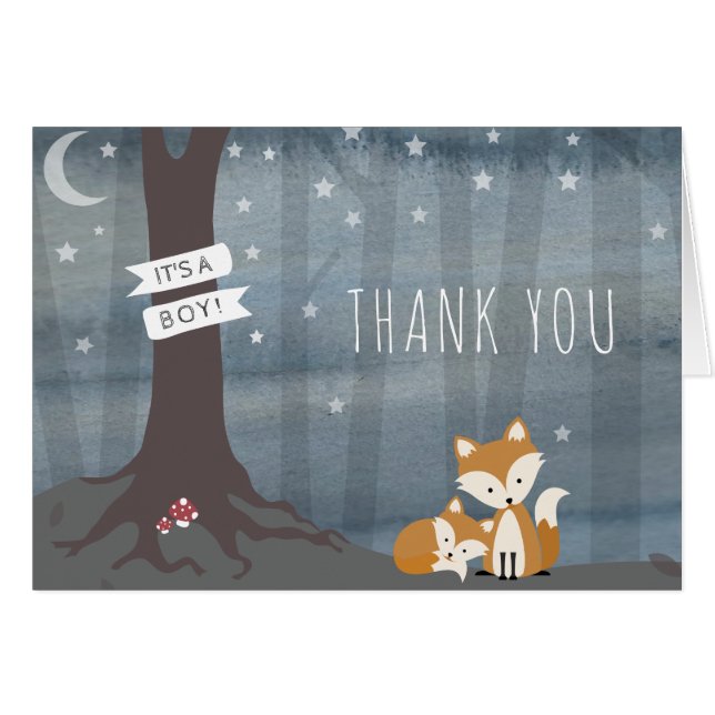 Nuit Woodland Fox Boy Baby shower Merci (Devant horizontal)