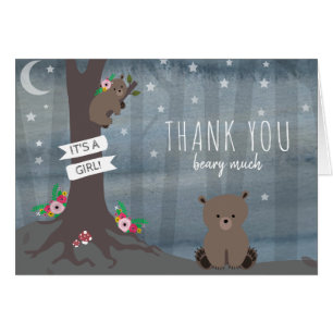 Nuit Woodland ours fille Baby shower Merci