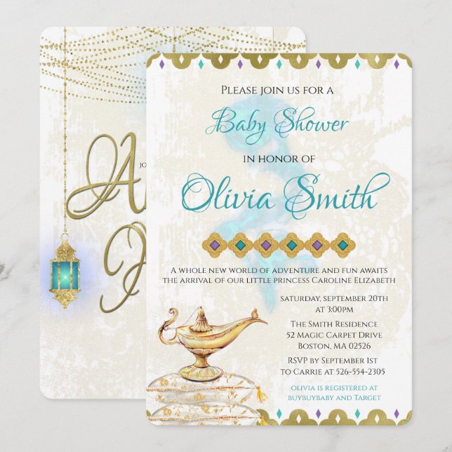 Nuits Arabes Baby shower marocain Invitation (Devant / Derrière)