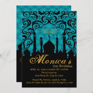 Nuits arabes, invitation d'anniversaire Turquoise