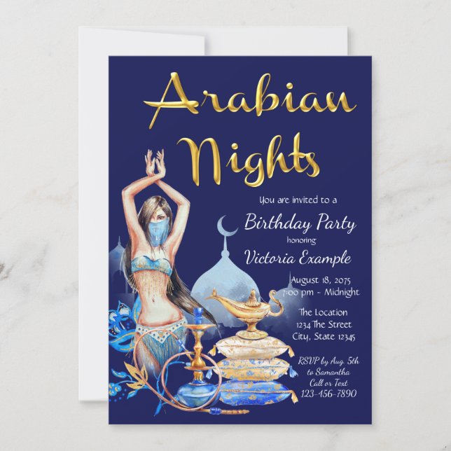 Nuits Arabes Invitations de fête d'anniversaire (Devant)