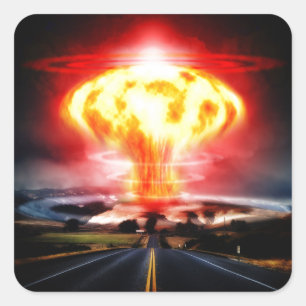 Nukleare Explosionspilzwolkenillustration Quadratischer Aufkleber