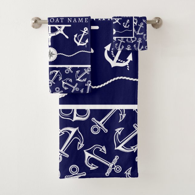 Nuklearer Marine Blue Willkommensschiff Anker Badhandtuch Set (Insitu)