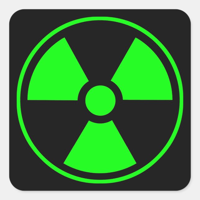 Nukleares Symbol für radioaktive Strahlung in grün Quadratischer Aufkleber (Vorderseite)
