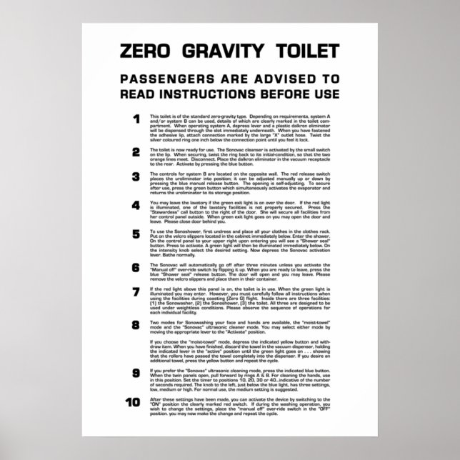 Null Gravity Badezimmer Vollschwarzer Text Poster (Vorne)