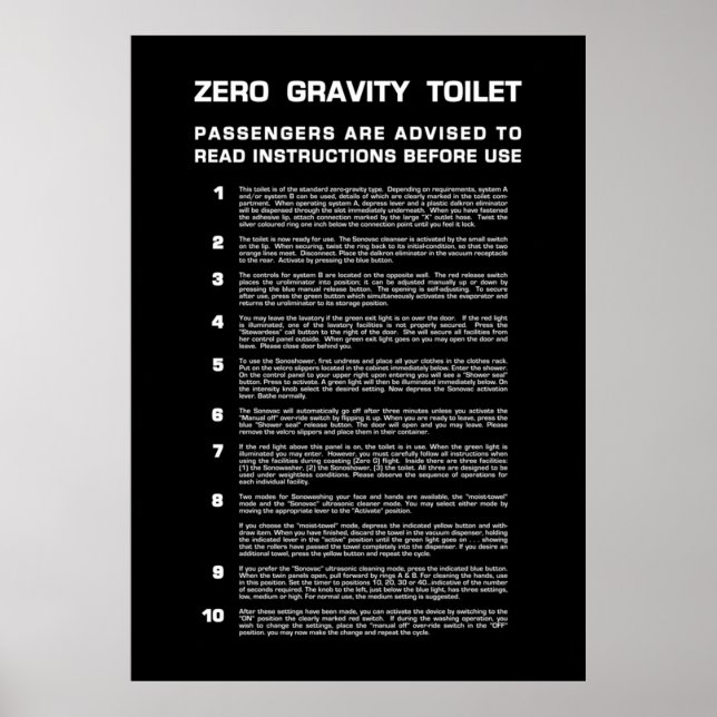 Null Gravity Badezimmer Vollweißer Text Poster (Vorne)