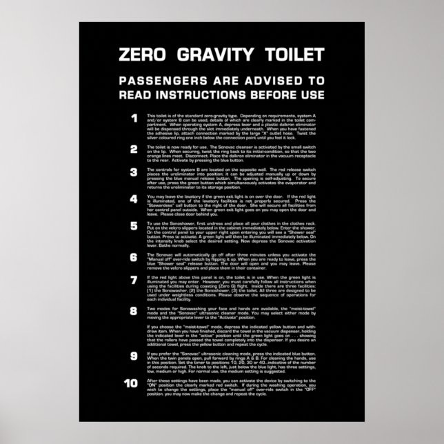 Null Gravity Badezimmer Vollweißer Text Poster (Vorne)