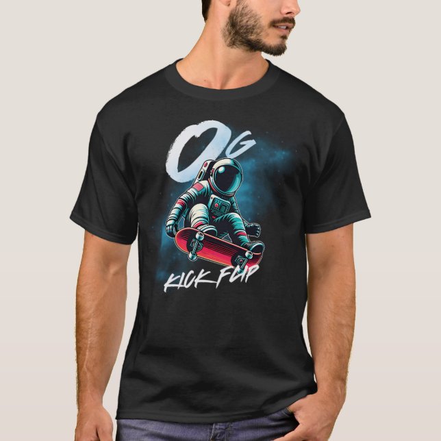 Null Gravity Kick Dreh - Skateboarding Astronaut T-Shirt (Vorderseite)