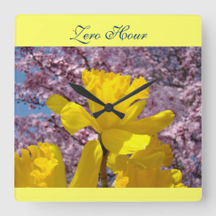 Null-Stunden-Wanduhr Gelbe Osterglocken Frühling Quadratische Wanduhr