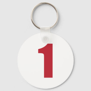 Number 1  in red on white button keychain schlüsselanhänger