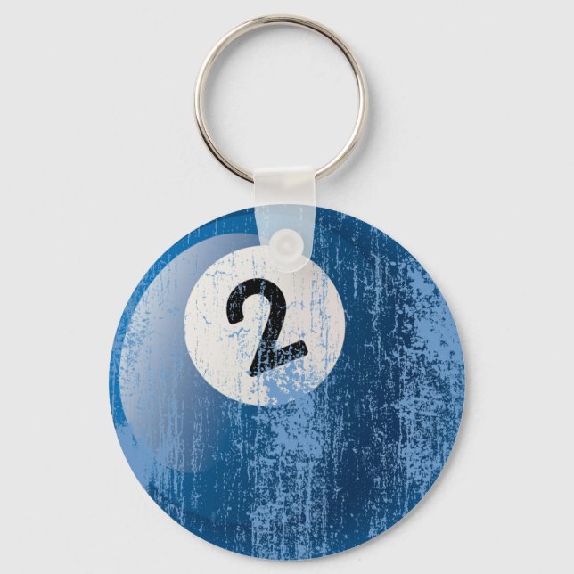 NUMBER 2 BILLIARDS BALL - ERODED AND AGED STYLE SCHLÜSSELANHÄNGER (Vorderseite)