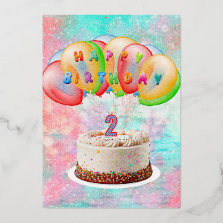 Number 2 Candle on Cake, Happy Birthday Card Folien Feiertagskarte