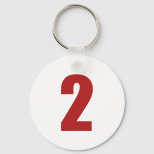 Number 2  in red on white button keychain schlüsselanhänger