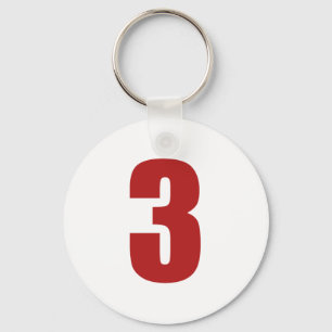 Number 3 in red on white button keychain schlüsselanhänger