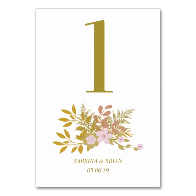 Number Blumen One Pink and Gold design Tischnummer (Vorderseite)