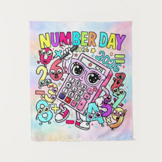 Number Day 2026 Colourful Maths Banner for Schools Wandteppich
