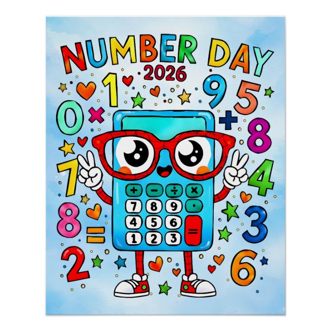 Number Day 2026 Cute Calculator Math Design Poster (Vorderseite)