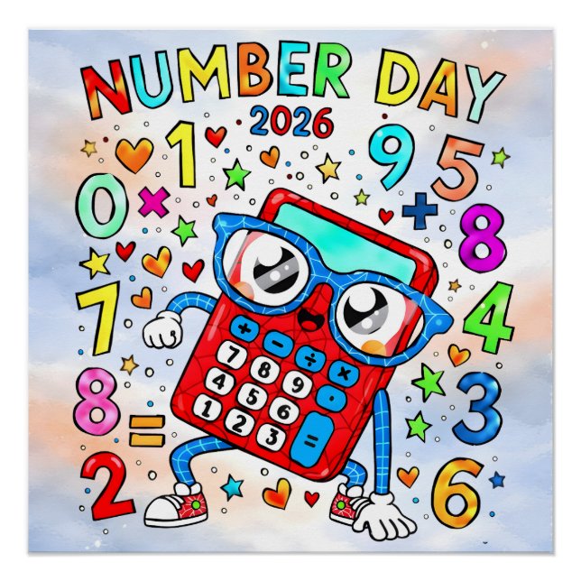 Number Day 2026 Cute Calculator Math Design Poster (Vorderseite)