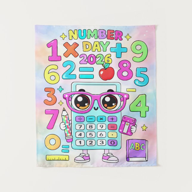 Number Day 2026 Cute Calculator Math Design Wandteppich (Vorderseite)