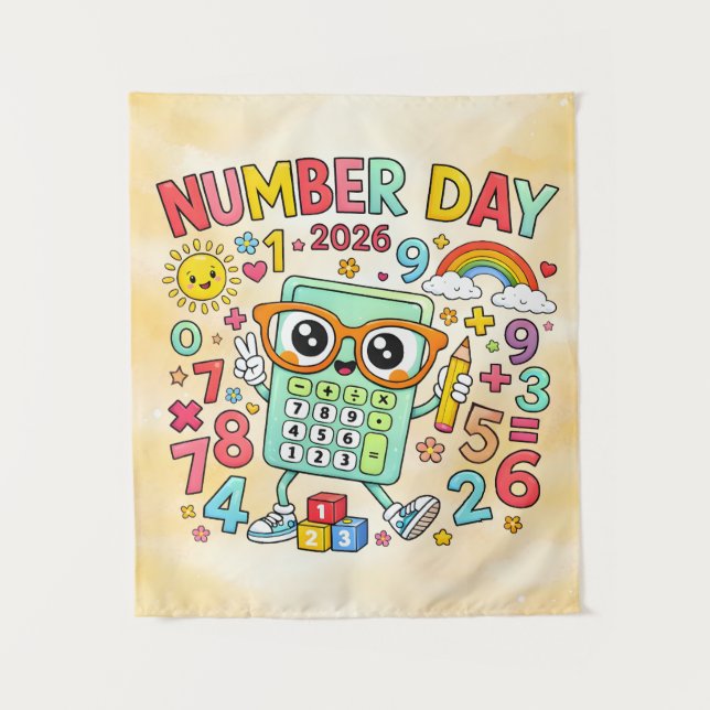 Number Day 2026 Cute Calculator Math Design Wandteppich (Vorderseite)