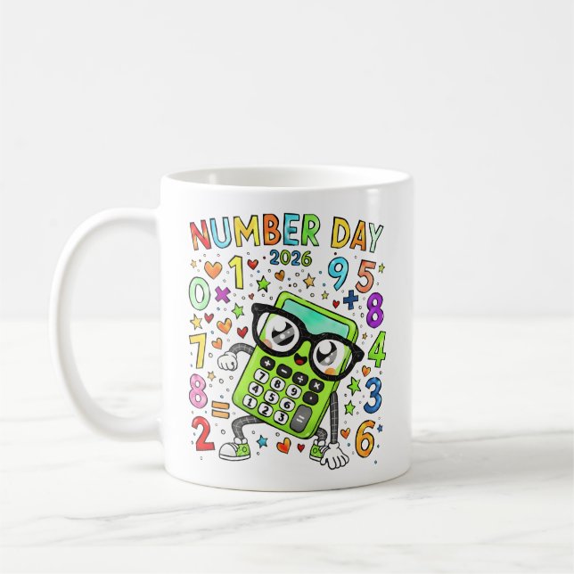 Number Day 2026 Cute Green Maths Calculator Mug (Gauche)