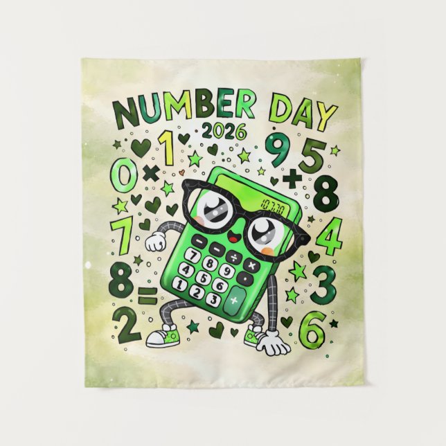 Number Day 2026 Cute Maths Calculator Poster Wandteppich (Vorderseite)