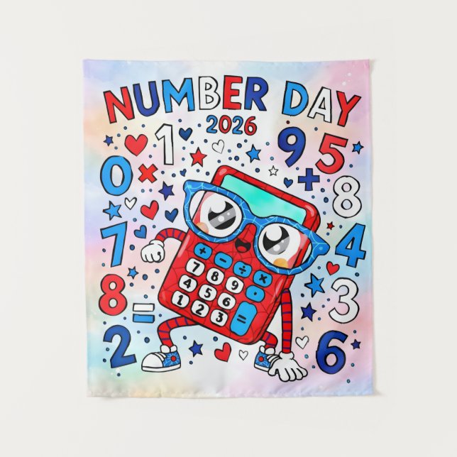 Number Day 2026 Cute Maths Calculator Poster Wandteppich (Vorderseite)