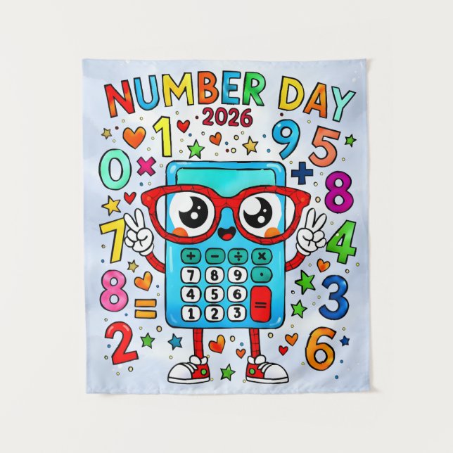 Number Day 2026 Cute Maths Poster for Kids Wandteppich (Vorderseite)