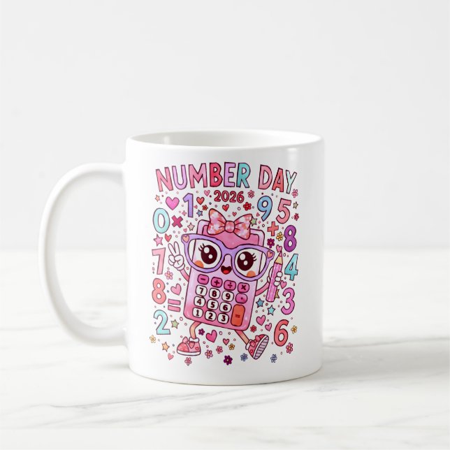 Number Day 2026 Cute Pink Maths Calculator Mug (Gauche)