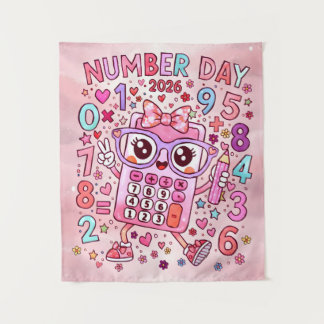 Number Day 2026 Cute Pink Maths Calculator Poster Wandteppich