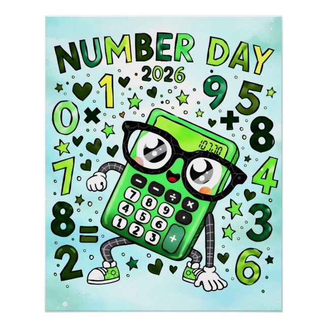Number Day 2026 Green Calculator Math Design Poster (Vorderseite)
