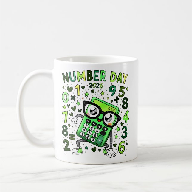 Number Day 2026 Green Maths Calculator Mug (Gauche)