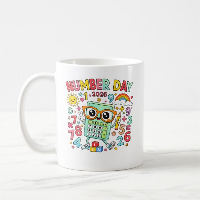 Number Day 2026 Owl Calculator Math Design Kaffeetasse (Links)