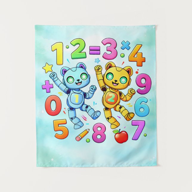 Number Day Cute Math Animals Design Wandteppich (Vorderseite)