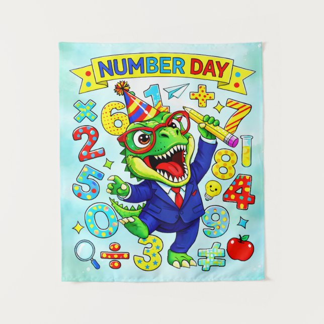 Number Day Dinosaur Math Design for Kids Wandteppich (Vorderseite)