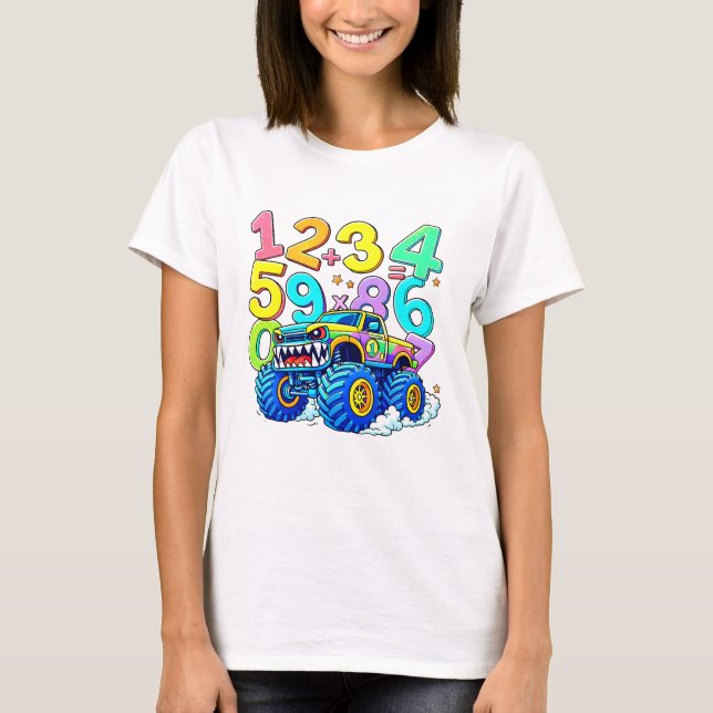 Number Day Monster Truck Maths T Shirt (Vorderseite)