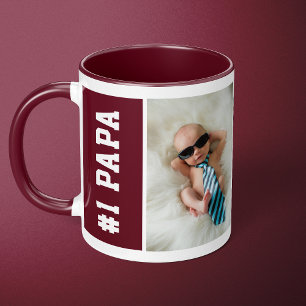 Number One Papa Maroon Custom 4 Foto-Collage Tasse