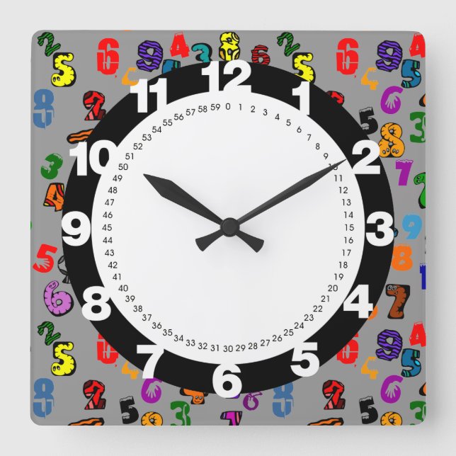 Number Pattern Quadratische Wanduhr (Vorderseite)
