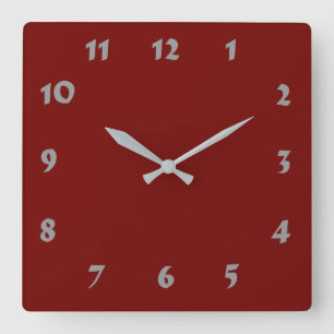 Numberable Dark Red Clock Quadratische Wanduhr