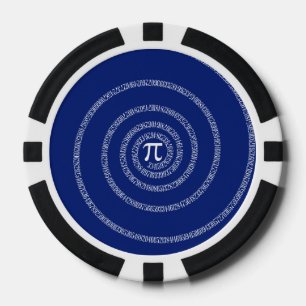 Numbers Spiral for Pi on Navy Blue Pokerchips