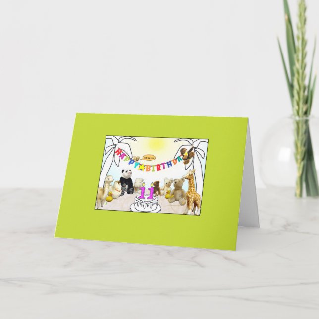 Numeral 11 Candle Animals Geburtskarte Karte (Vorderseite)