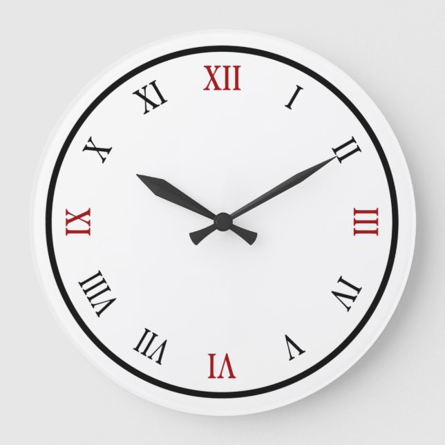 Numérique romain tendance horloge Mur Noir Rouge (Recto)