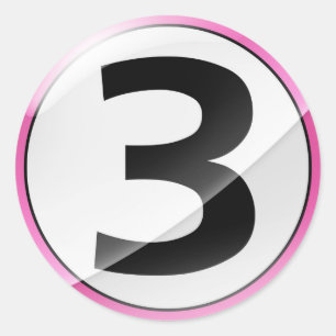 Numéro 3 autocollant rose