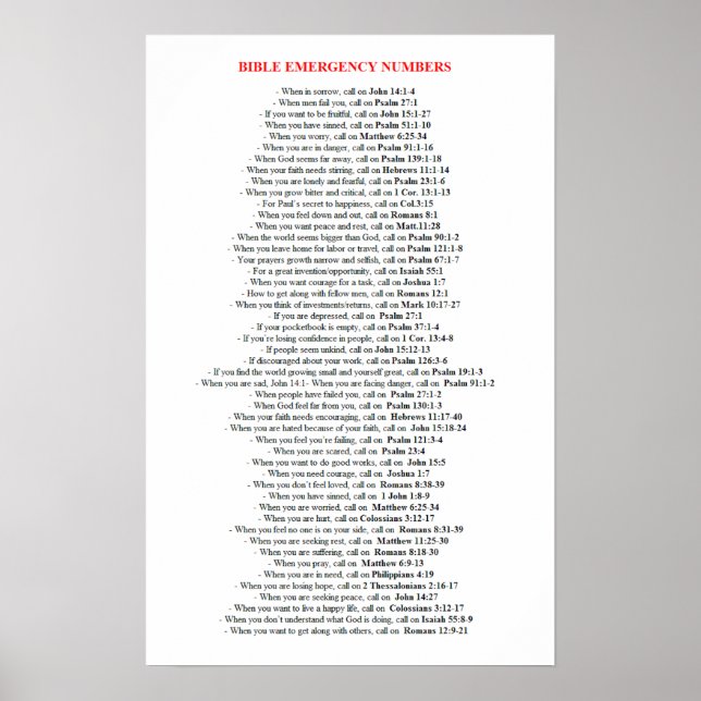 Numéro biblique d'urgence POSTER (Devant)