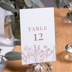 Numéro de carte de Fleur sauvage Boho rose