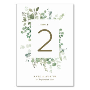 Numéro de la table mariage de l'eucalyptus aquarel